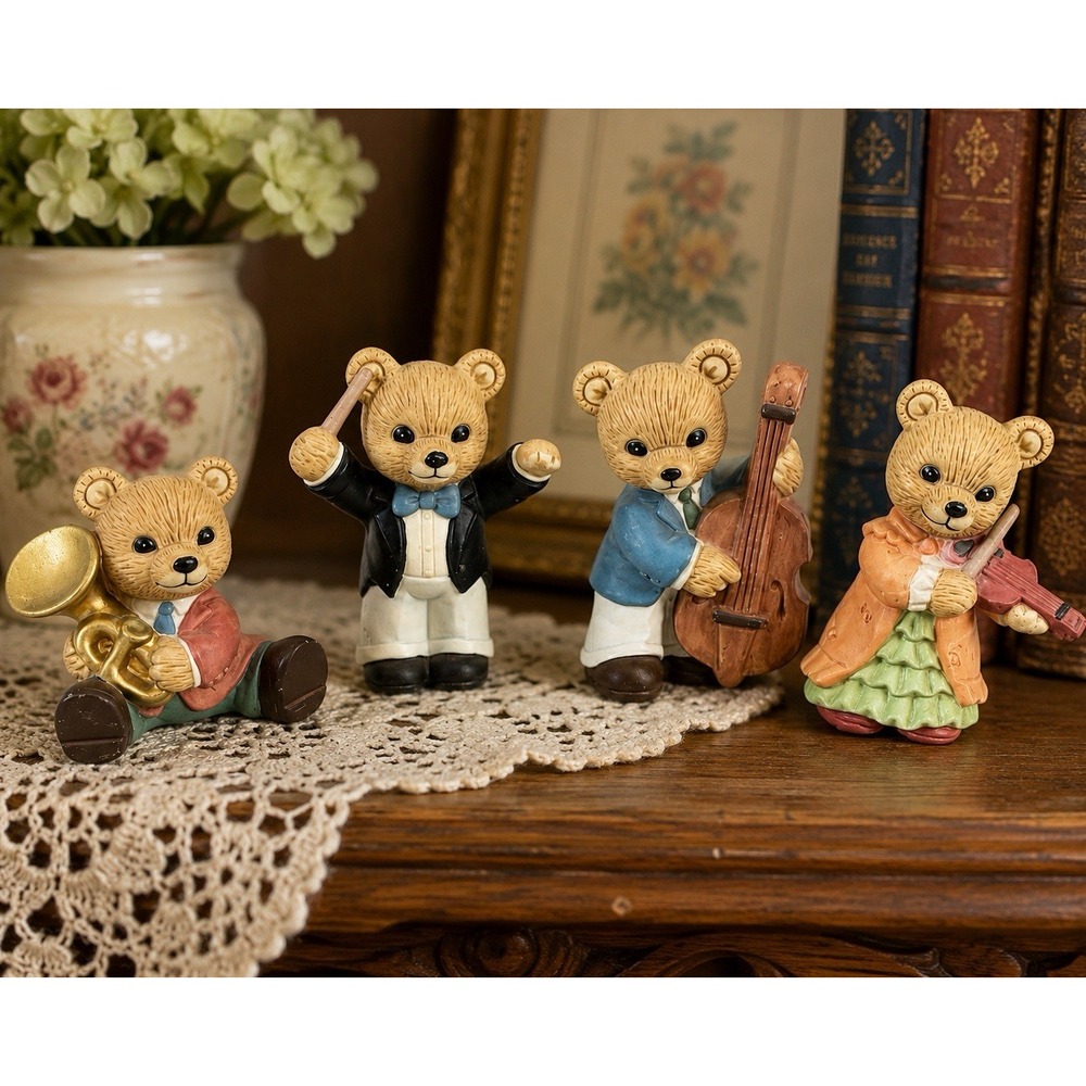 Vintage HOMCO 1422 Teddy Bear Orchestra Band Set 4 Porcelain Figurines Sri Lanka